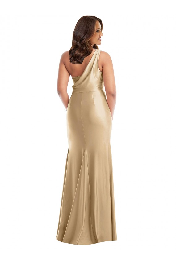 Online One Shoulder Asymmetrical Cowl Back Silky Satin Mermaid Prom Dress UK