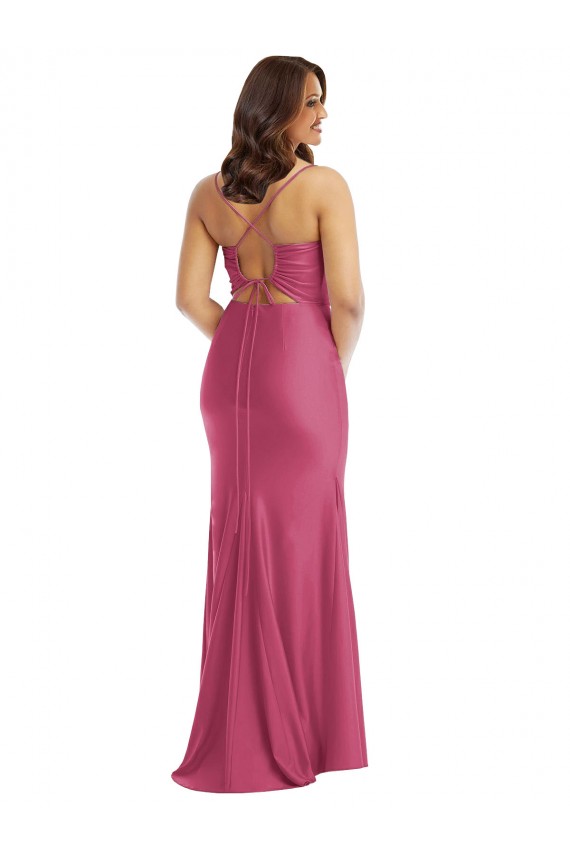 Online Cowl-Neck Open Tie-Back Silky Satin Mermaid Prom Dress with Frong Slit UK