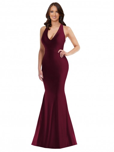 Online Plunge Neckline Cutout Low Back Silky Satin Mermaid Prom Dress UK