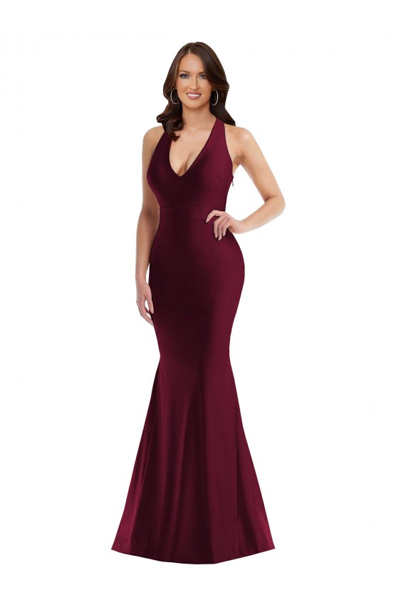 Online Plunge Neckline Cutout Low Back Silky Satin Mermaid Prom Dress UK
