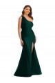 Online Cascading Bow One Shoulder Silky Satin Mermaid Prom Dress with Front Slit UK