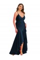 Online Pleated Wrap Ruffled High Low Silky Satin Prom Dress UK