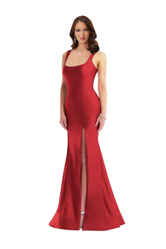 Online Square Neck Silky Satin Mermaid Prom Dress with Side Slit UK