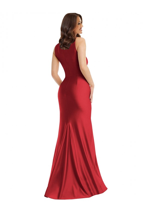 Online Square Neck Silky Satin Mermaid Prom Dress with Side Slit UK