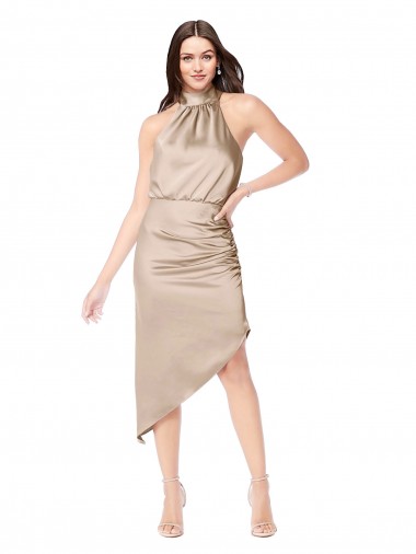 Online Silky Satin High Low Midi Length Cocktail Prom Dress / Homecoming Dress with Asymmetric Skirt UK