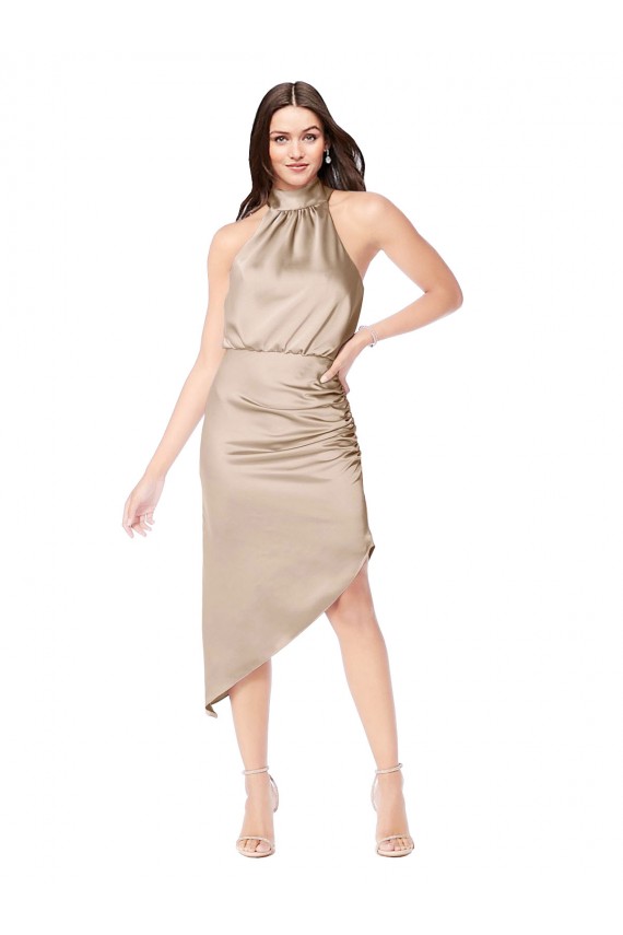 Online Silky Satin High Low Midi Length Cocktail Prom Dress / Homecoming Dress with Asymmetric Skirt UK