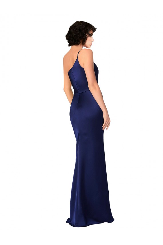 Online One Shoulder Silky Satin Prom Dress with Skirt Slit UK