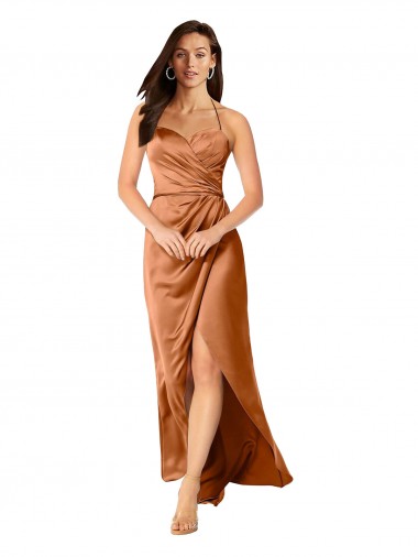 Online Faux-Wrap Skirt Silky Satin Prom Dress UK