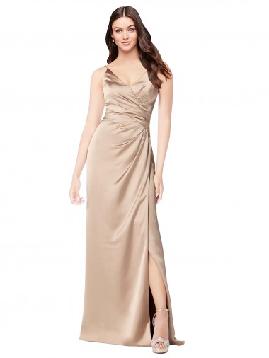 Online Silky Satin Prom Dress with Draped Surplice Bodice UK