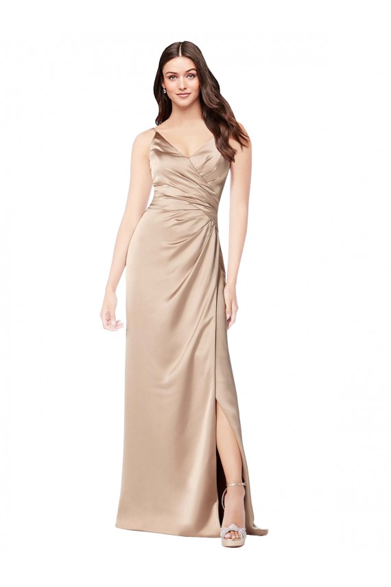 Online Silky Satin Prom Dress with Draped Surplice Bodice UK
