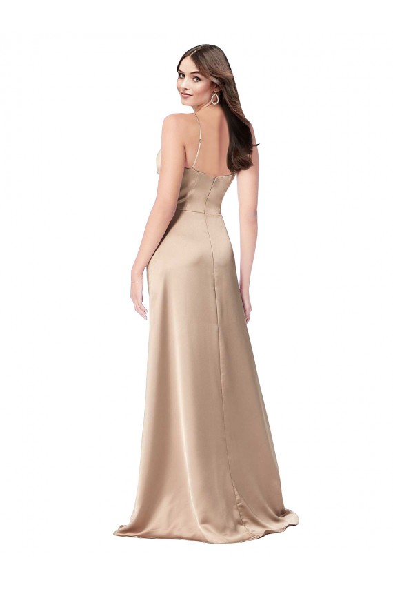 Online Silky Satin Prom Dress with Draped Surplice Bodice UK