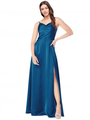 Online Cowl Neck Salky Satin Prom Dress UK