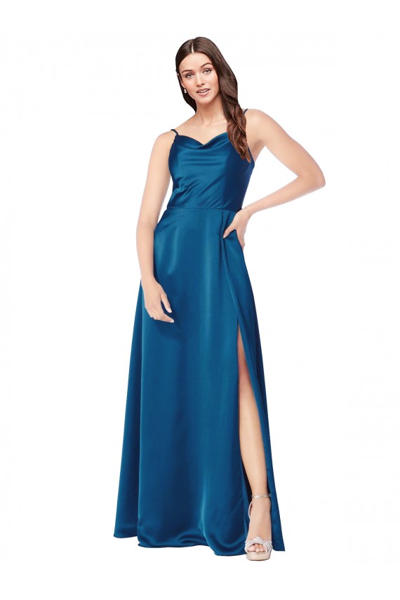 Online Cowl Neck Salky Satin Prom Dress UK