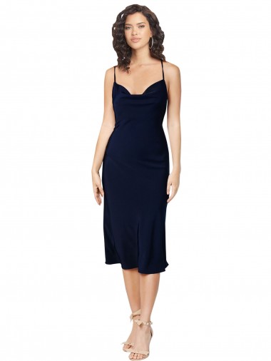 Online Short Midi Length Silky Satin Cocktail Prom Dress / Homecoming Dress with Cowl Neck and Cross Back Straps UK