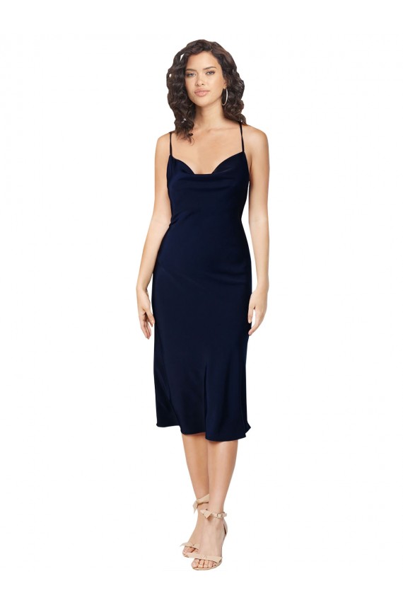 Online Short Midi Length Silky Satin Cocktail Prom Dress / Homecoming Dress with Cowl Neck and Cross Back Straps UK