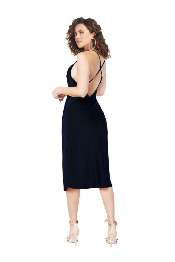 Online Short Midi Length Silky Satin Cocktail Prom Dress / Homecoming Dress with Cowl Neck and Cross Back Straps UK