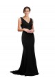 Online V-Neck Full Length Silky Satin Prom Dress with Soft Cowl Neck and Sweep Train UK