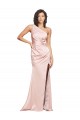 Online Full Length Ruched Silky Satin Prom Dress with Low Back and High Split UK