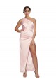 Online One Shoulder Full Length Long Silky Satin Prom Dress with Thigh Split UK