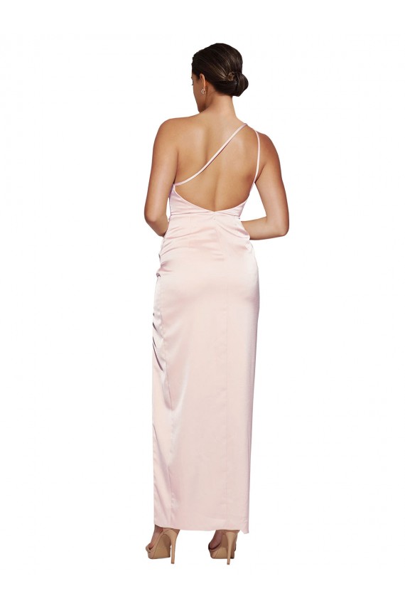 Online One Shoulder Full Length Long Silky Satin Prom Dress with Thigh Split UK