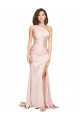 Online Full Length One Shoulder Long Silky Satin Prom Dress with High Split UK
