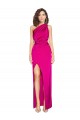 Online One Shoulder Long Full Length Silky Satin Prom Dress with Front Side Split UK