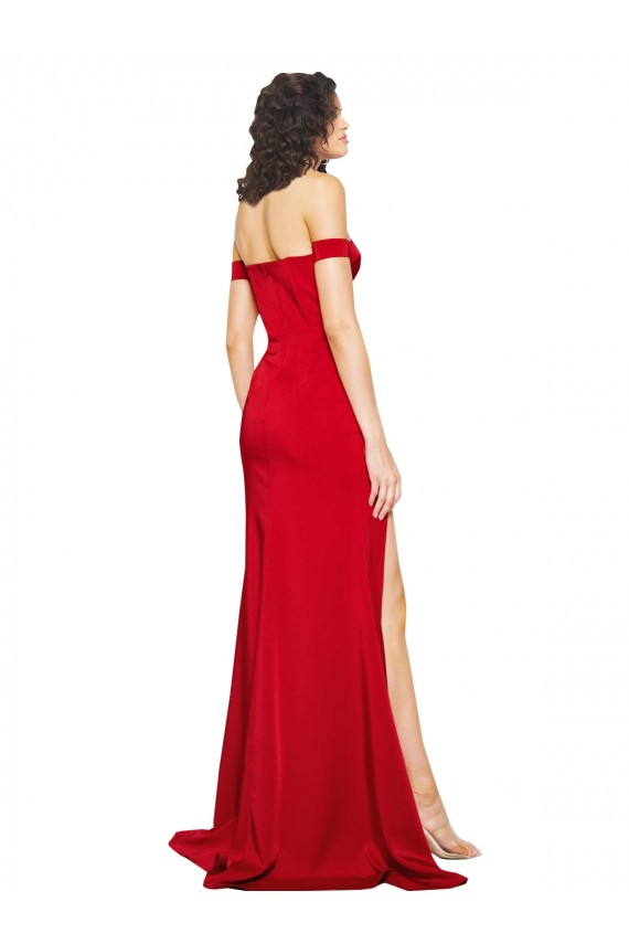 Online Off the Shoulder Sweetheart Bustier Style Silky Satin Prom Dress with Side Split UK