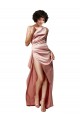 Online Low Back One Shoulder Full Length Silky Satin Prom Dress UK