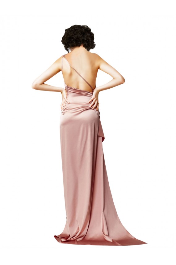 Online Low Back One Shoulder Full Length Silky Satin Prom Dress UK