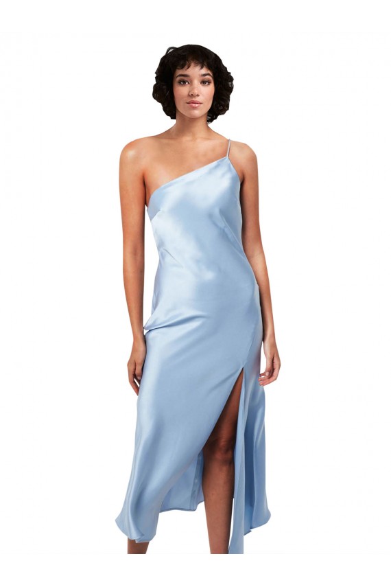 Online Midi Length Short Silky Satin Cocktail Prom Dress / Homecoming Dress with Asymmetric Neckline and High Side Split UK