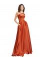 Online Strapless Sweep Train Silky Satin Prom Dress with Pleats UK