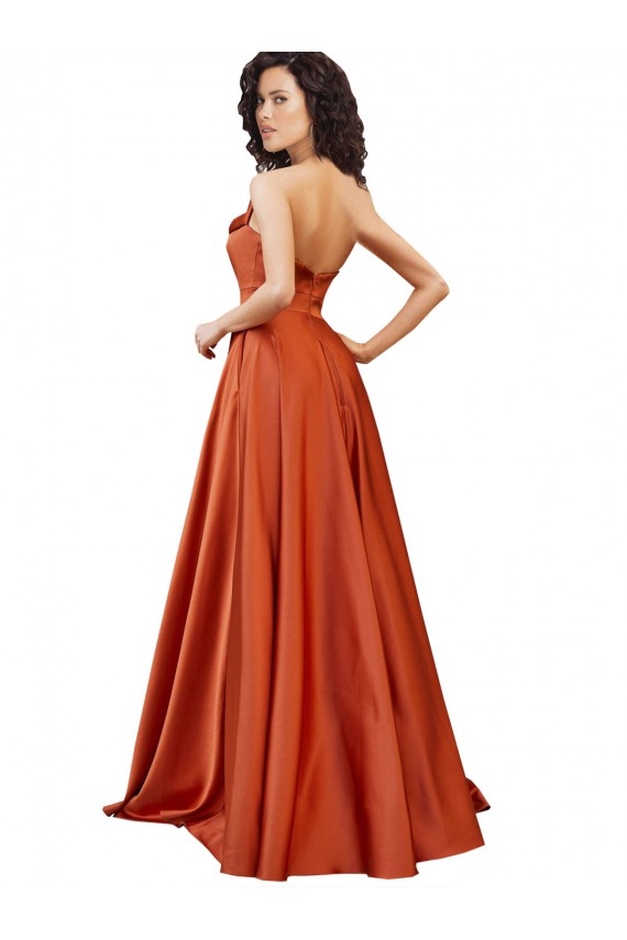 Online Strapless Sweep Train Silky Satin Prom Dress with Pleats UK