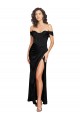 Online Fitted Sweetheart Neckline Silky Satin Prom Dress with Off the Shoulder Sleeves and High Slit UK