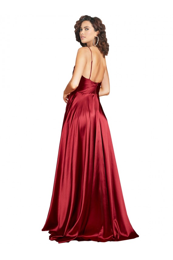 Online Cowl Neckline Long Silky Satin Prom Dress with Spaghetti Straps UK