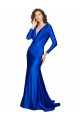 Online Deep V-Neck Long Sleeves Silky Satin Prom Dress UK