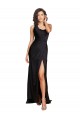 Online Full Length One Shoulder Ruffled Long Silky Satin Prom Dress with High Slit UK