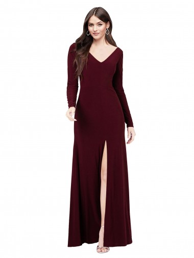 Online Long Sleeves Spandex Prom Dress with Front Slit UK