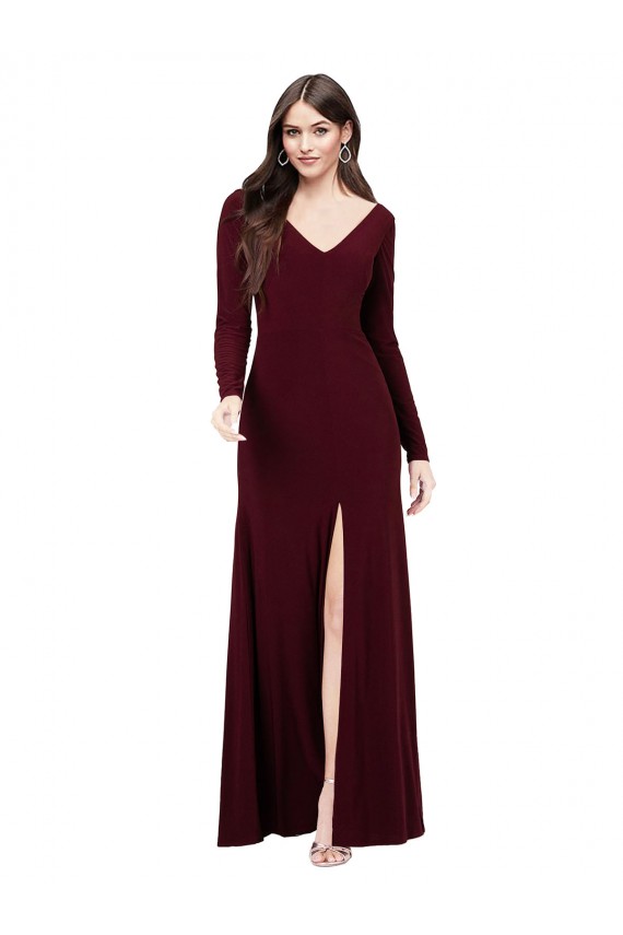Online Long Sleeves Spandex Prom Dress with Front Slit UK