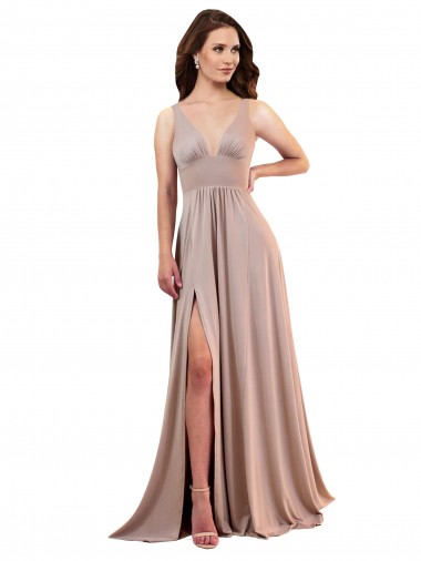 Online Long A-Line Plunge V-Neckline Spandex Prom Dress with Slit UK