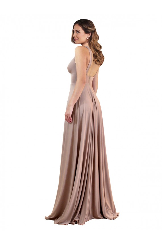 Online Long A-Line Plunge V-Neckline Spandex Prom Dress with Slit UK