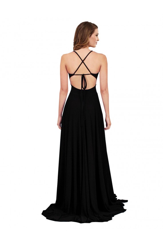 Online High Slit Open Back Long Spandex Prom Dress with Lined Crossover Bust UK