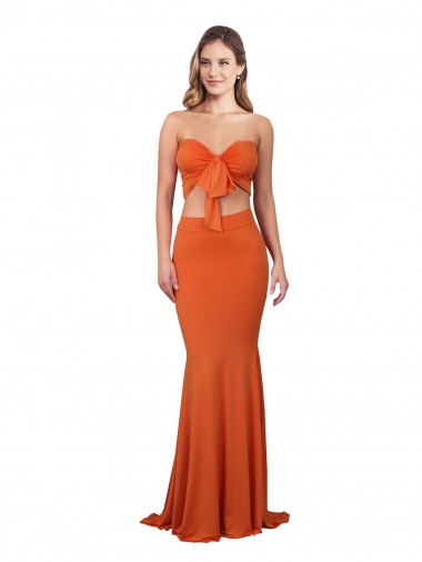 Online Strapless Bandeau Bodice Long Spandex Prom Dress UK