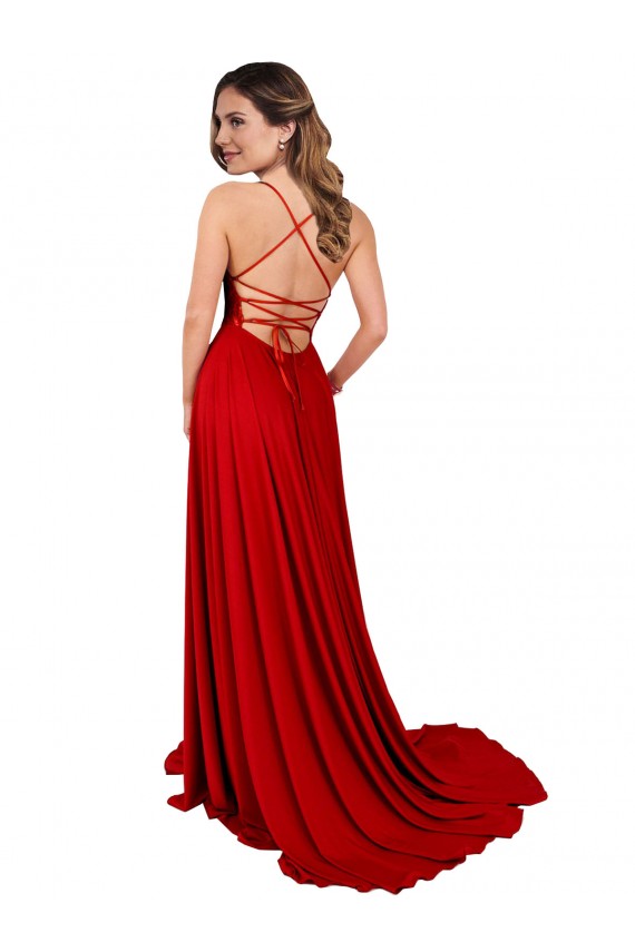 Online Lace Over Bodice Long Spandex Prom Dress with Slit UK