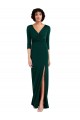 Online Floor Length 3/4 Sleeves V-Back Draped Wrap Maxi Spandex Prom Dress UK