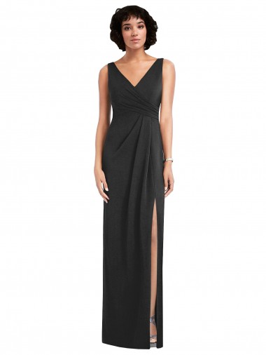 Online Draped Wrap Maxi Spandex Prom Dress with Front Slit UK