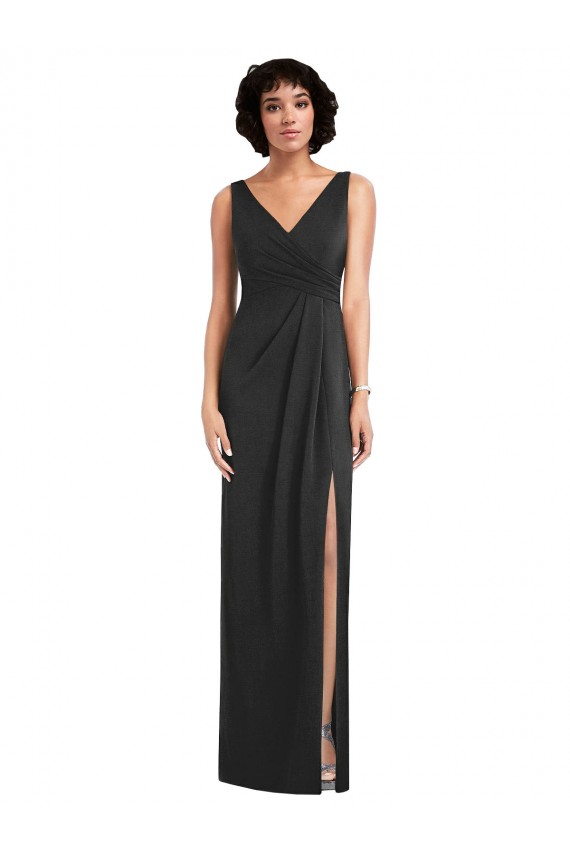 Online Draped Wrap Maxi Spandex Prom Dress with Front Slit UK