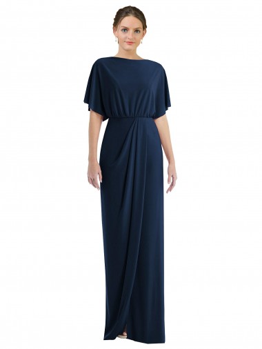 Online Open Back Short Sleeves Draped Tulip Skirt Maxi Spandex Prom Dress UK