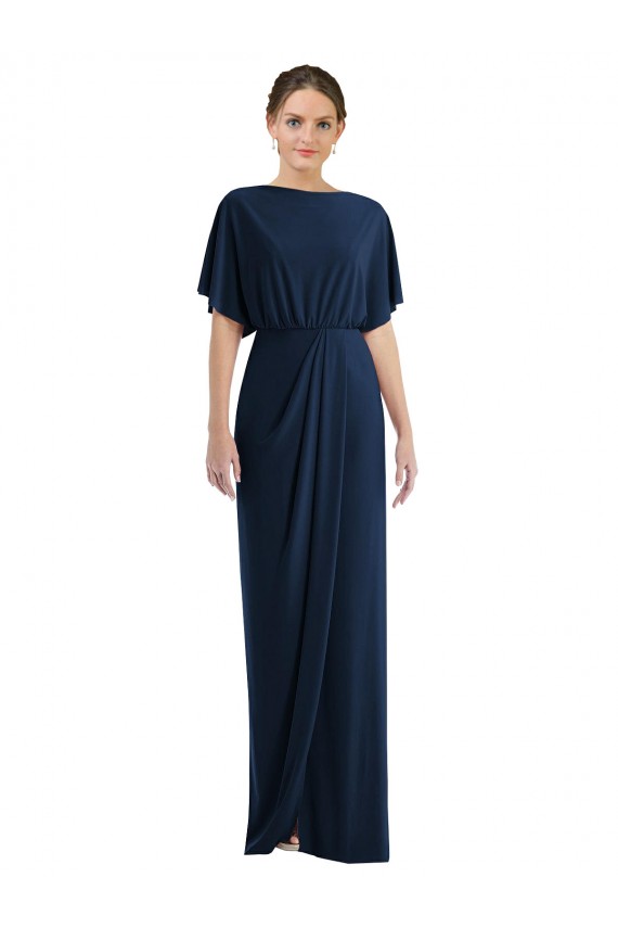 Online Open Back Short Sleeves Draped Tulip Skirt Maxi Spandex Prom Dress UK