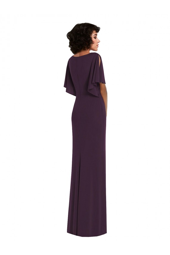 Online Faux Wrap Split Sleeves Maxi Spandex Prom Dress with Cascade Skirt UK