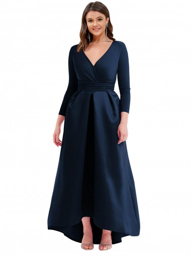 Online Long Sleeves Wrapped Spandex Prom Dress with High Low Full Skirt and Pockets UK